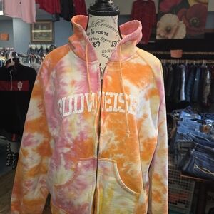 Vintage Budweiser Tie-Dye Hooded Zip Up Jacket